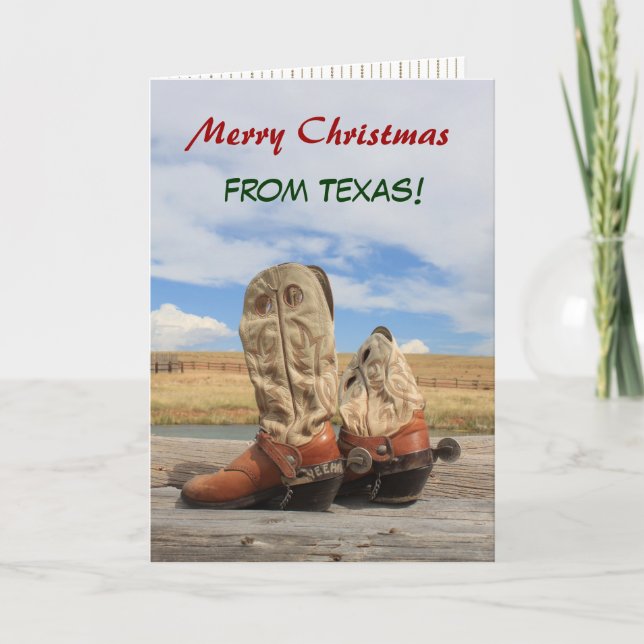 Tarjeta Festiva Navidades de Texas Cowboy Boot (Anverso)
