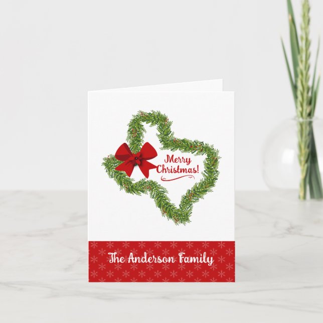 Tarjeta Festiva Navidades de Texas escriben con arco rojo (Anverso)