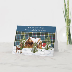 Tarjeta Festiva Navidades de Thompson Blue Scottish Tartan