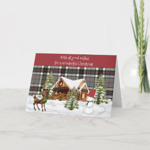 Tarjeta Festiva Navidades de Thompson Grey Modern Scottish Tartan