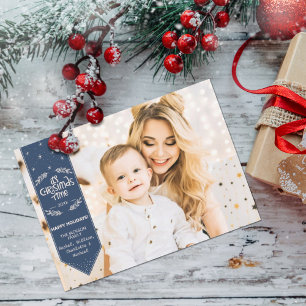 Tarjeta Festiva Navidades de Time indigo azul feliz Feriados foto