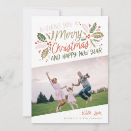 Tarjeta Festiva Navidades de tipografía brillante de Vintage Holly