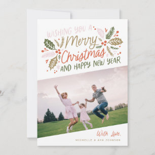 Tarjeta Festiva Navidades de tipografía brillante de Vintage Holly