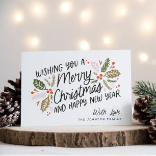 Tarjeta Festiva Navidades de tipografía brillante de Vintage Holly