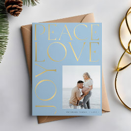Tarjeta Festiva Navidades de tipografía de oro de Peace Love Joy