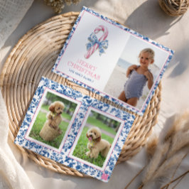 Tarjeta Festiva Navidades de tocador Blue & Pink Chinoiserie Candy