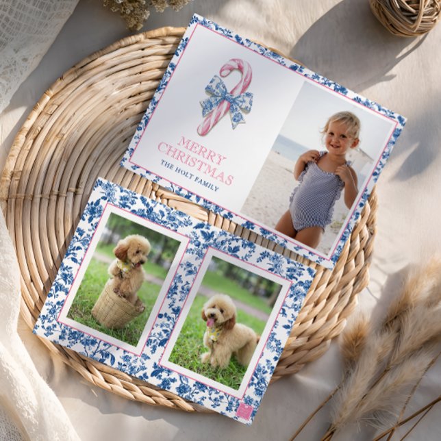 Tarjeta Festiva Navidades de tocador Blue & Pink Chinoiserie Candy (Subido por el creador)