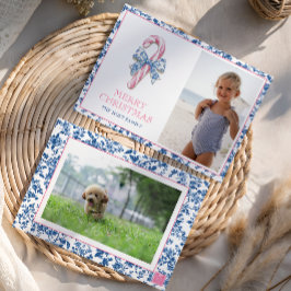 Tarjeta Festiva Navidades de tocador Blue & Pink Chinoiserie Candy