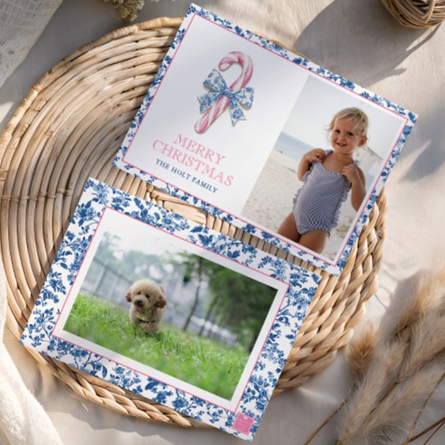 Tarjeta Festiva Navidades de tocador Blue & Pink Chinoiserie Candy (Subido por el creador)