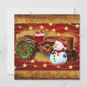 Tarjeta Festiva Navidades de Tractores Rojos de Frosty