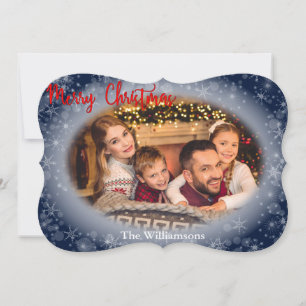 Tarjeta Festiva Navidades de tramas fotográficas de ovalado azul n