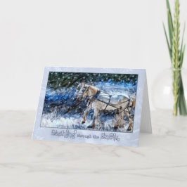 Tarjeta Festiva Navidades de transporte de nieve de caballos