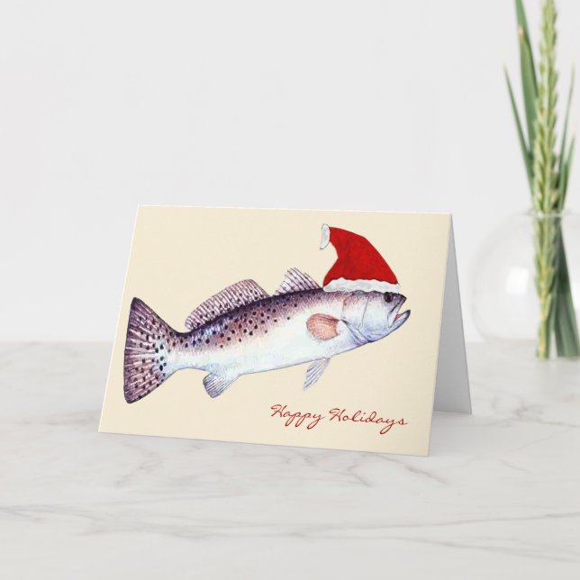 Tarjeta Festiva Navidades de truchas de Santa Atrapada (Anverso)