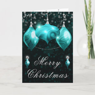 Tarjeta Festiva Navidades de Turquoise Agate Baubles Fiesta de cen