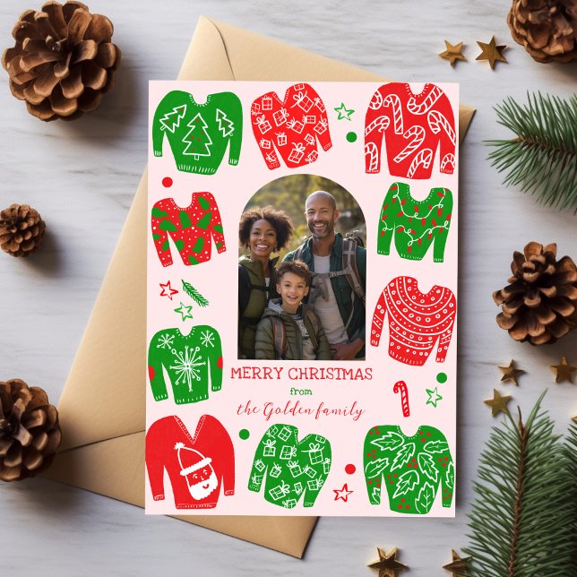 Tarjeta Festiva Navidades DE UGLY, FOTO DE Personalizado GASTRONÓM (UGLY CHRISTMAS SWEATER Cute Custom PHOTO Holiday Card
)