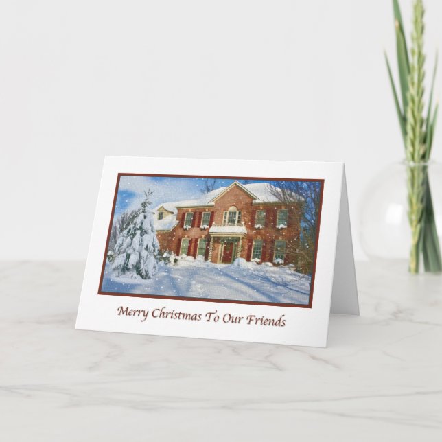 Tarjeta Festiva Navidades de un amigo con escena de nieve (Anverso)