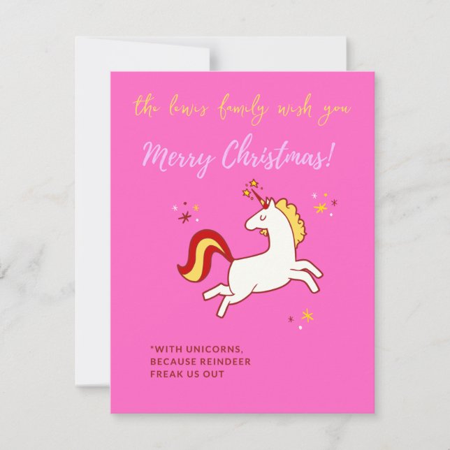 Tarjeta Festiva navidades de unicornio divertidos (Anverso)