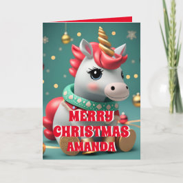 Tarjeta Festiva Navidades de unicornio personalizan niños