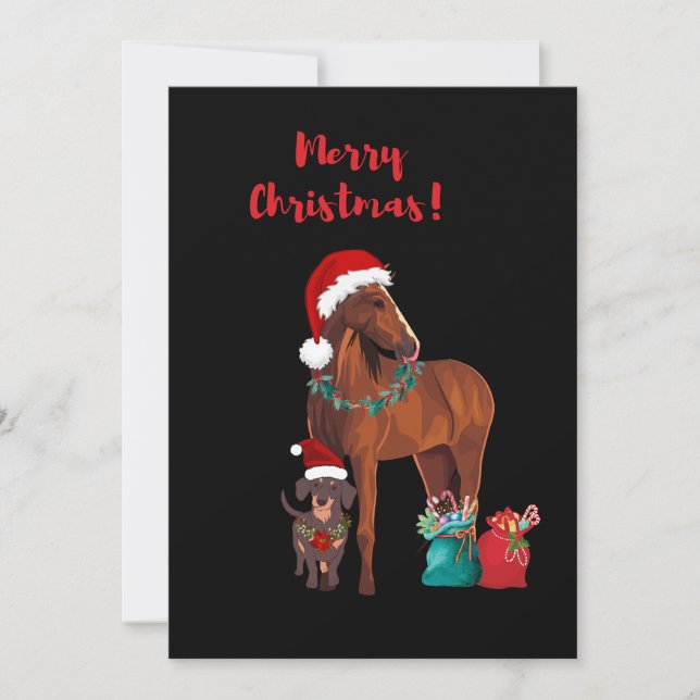 Tarjeta Festiva Navidades De Vacaciones Caballo Y Perro (Anverso)