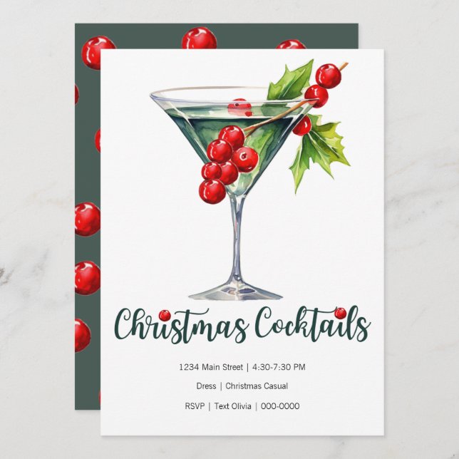 Tarjeta Festiva Navidades de vacaciones con vidrio y bayas (Anverso / Reverso)