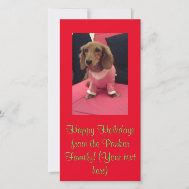 Tarjeta Festiva Navidades de vacaciones Dachshund Red Green (Anverso)