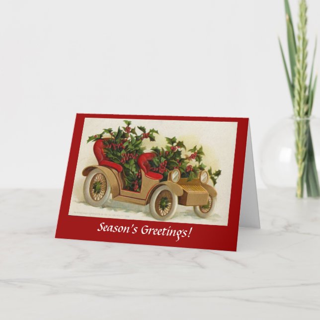 Tarjeta Festiva Navidades de vacaciones de automóviles decorados e (Anverso)