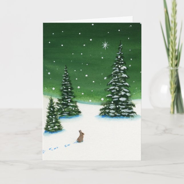 Tarjeta Festiva Navidades de vacaciones de invierno en conejo paz  (Anverso)