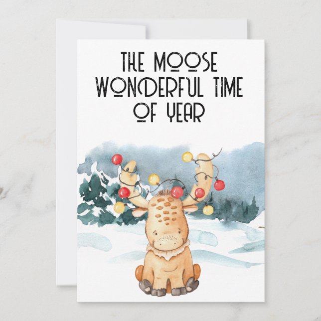 Tarjeta Festiva Navidades de vacaciones de Moose Cute (Anverso)