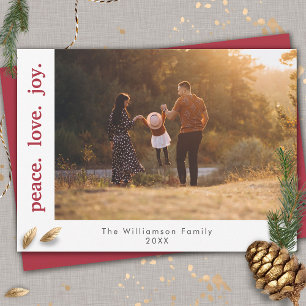 Tarjeta Festiva Navidades de vacaciones de Peace Love Joy Foto fam