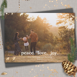 Tarjeta Festiva Navidades de vacaciones de Peace Love Joy Foto fam