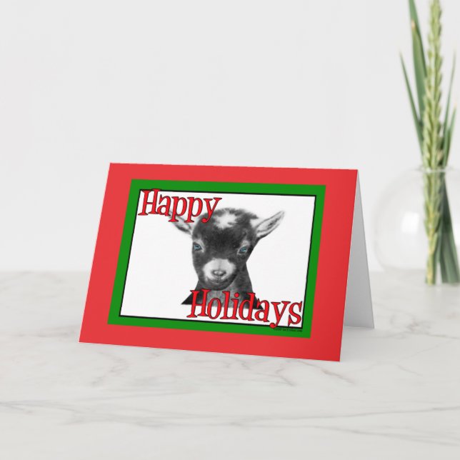 Tarjeta Festiva Navidades de vacaciones de Pygora Goat (Anverso)