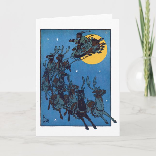 Tarjeta Festiva Navidades de vacaciones de Santa y Retro de Renos (Anverso)