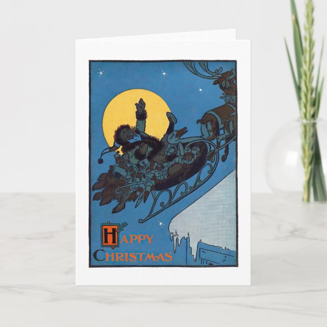 Tarjeta Festiva Navidades de vacaciones de Santa y Retro de Renos (Anverso)