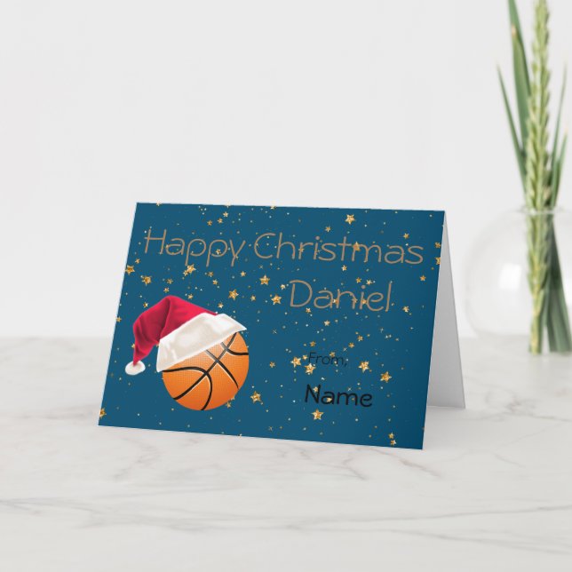 Tarjeta Festiva Navidades de vacaciones deportivas de baloncesto (Anverso)