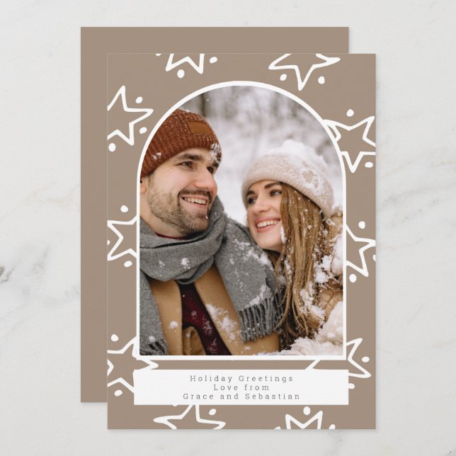 Tarjeta Festiva Navidades de vacaciones foto del patrón de estrell (Anverso / Reverso)