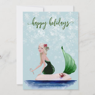 Tarjeta Festiva Navidades de vacaciones Mermaid Green