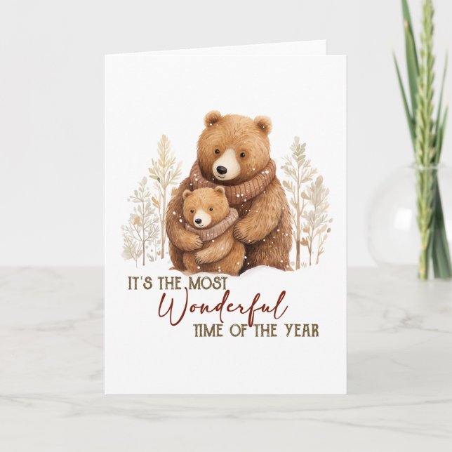 Tarjeta Festiva Navidades de vacaciones oso de invierno BLANK (Anverso)