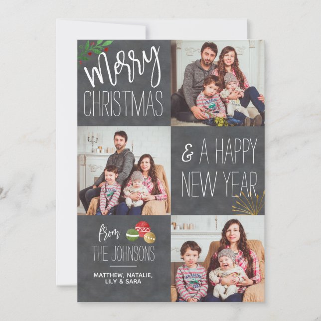 Tarjeta Festiva Navidades de vacaciones Personalizados en Chalkboa (Anverso)