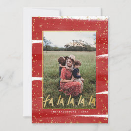 Tarjeta Festiva Navidades de vacaciones Red & Gold Fa La La La La 