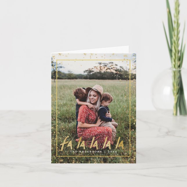 Tarjeta Festiva Navidades de vacaciones Red & Gold Fa La La La La  (Anverso)