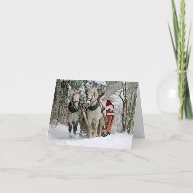 Tarjeta Festiva Navidades de vacaciones Santa Horses (Anverso)