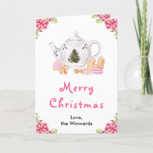 Tarjeta Festiva Navidades de vacaciones Tea Pink Merry Christmas