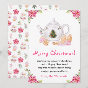 Tarjeta Festiva Navidades de vacaciones Tea Pink Merry Christmas