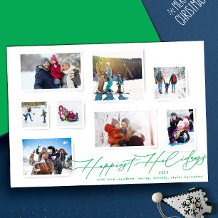 Tarjeta Festiva Navidades de varios Collages de fotos Green Elegan