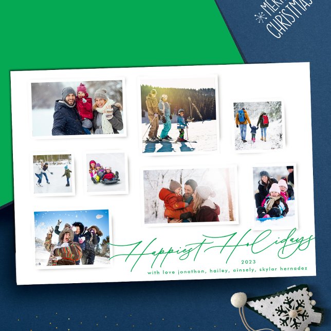 Tarjeta Festiva Navidades de varios Collages de fotos Green Elegan (Subido por el creador)