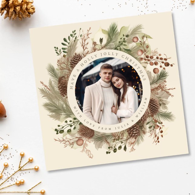 Tarjeta Festiva Navidades de vegetación botánica foto plaza negra (Subido por el creador)