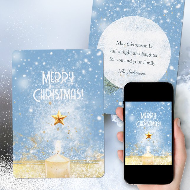 Tarjeta Festiva Navidades de Velas Purpurinas de Oro (Golden Glitter Candle Merry Christmas Holiday Card ©Susanne Sachers - Sunny Mind 🌞)