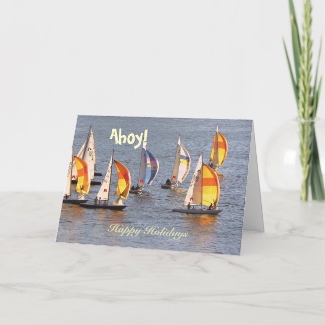 Tarjeta Festiva Navidades de velero, ¡Felices Fiestas! (Anverso)