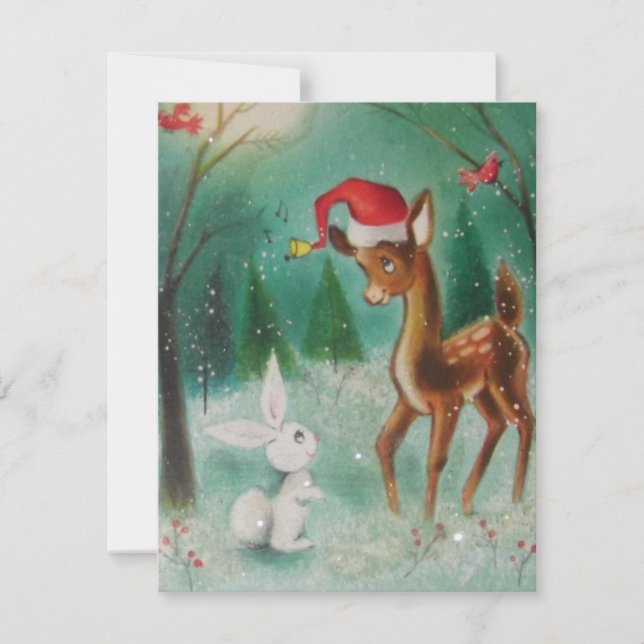 Tarjeta Festiva Navidades de venado venado y conejo (Anverso)