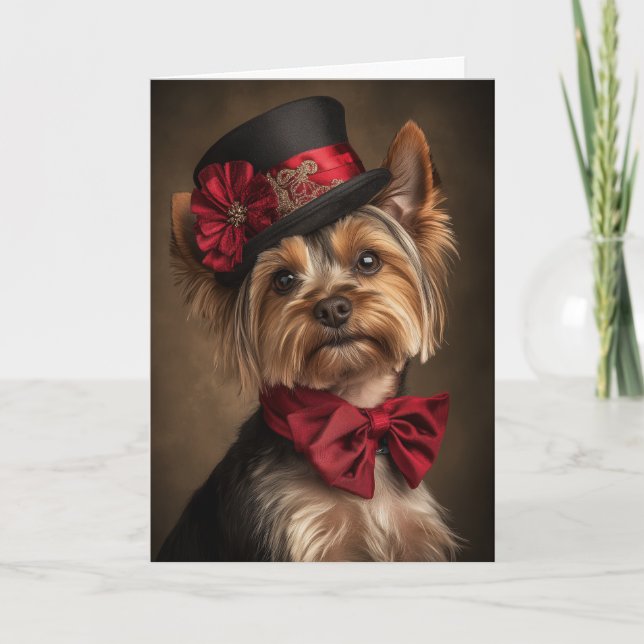 Tarjeta Festiva Navidades de Victorian Yorkie (Anverso)